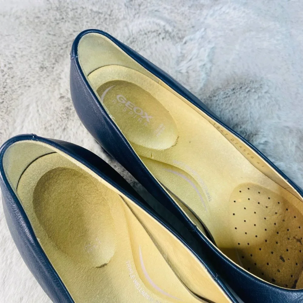 Geox Shoes Eleana Women Size 11/42 Navy Blue Mid Height Heel Leather‎ Pump
